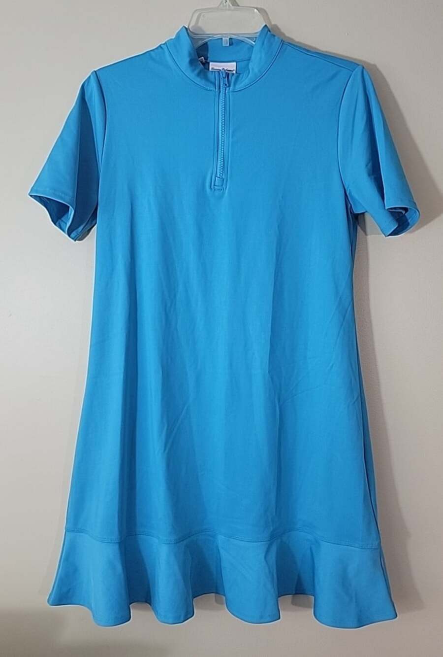 Tommy Bahama Golf Dress Womens Size MEDIUM Blue Short Sleeve 1/4 Zip Mock Neck